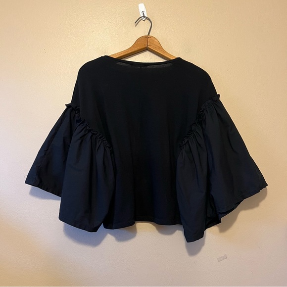Zara TRF Exaggerated Flutter Sleeve Top Black Size Small - Picture 3 of 6